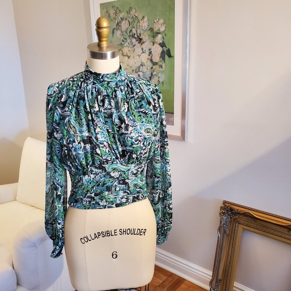 ZARA Green Paisley Blouse XS